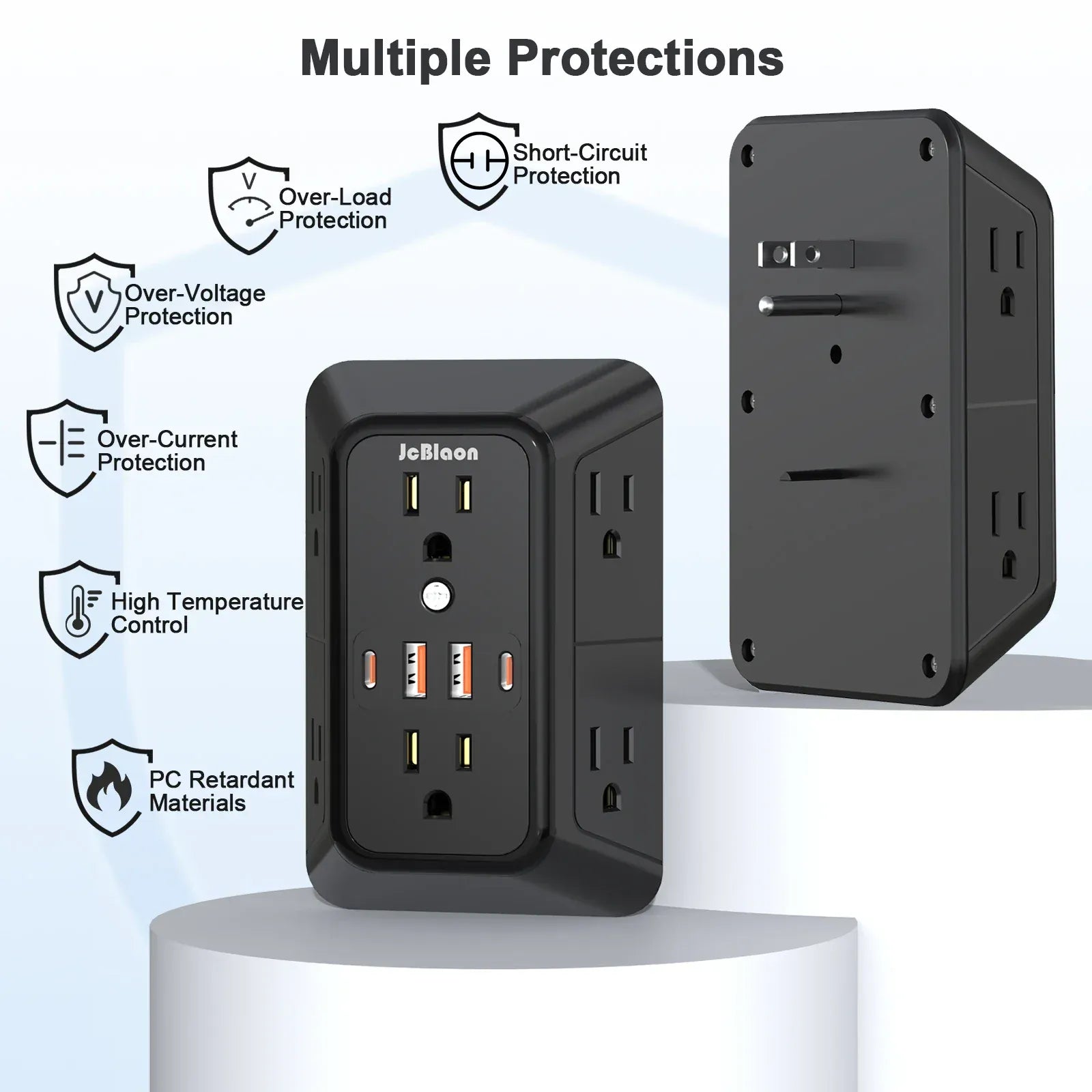 10-in-1 Power Strip US Plug with AC Outlets USB Type C Ports