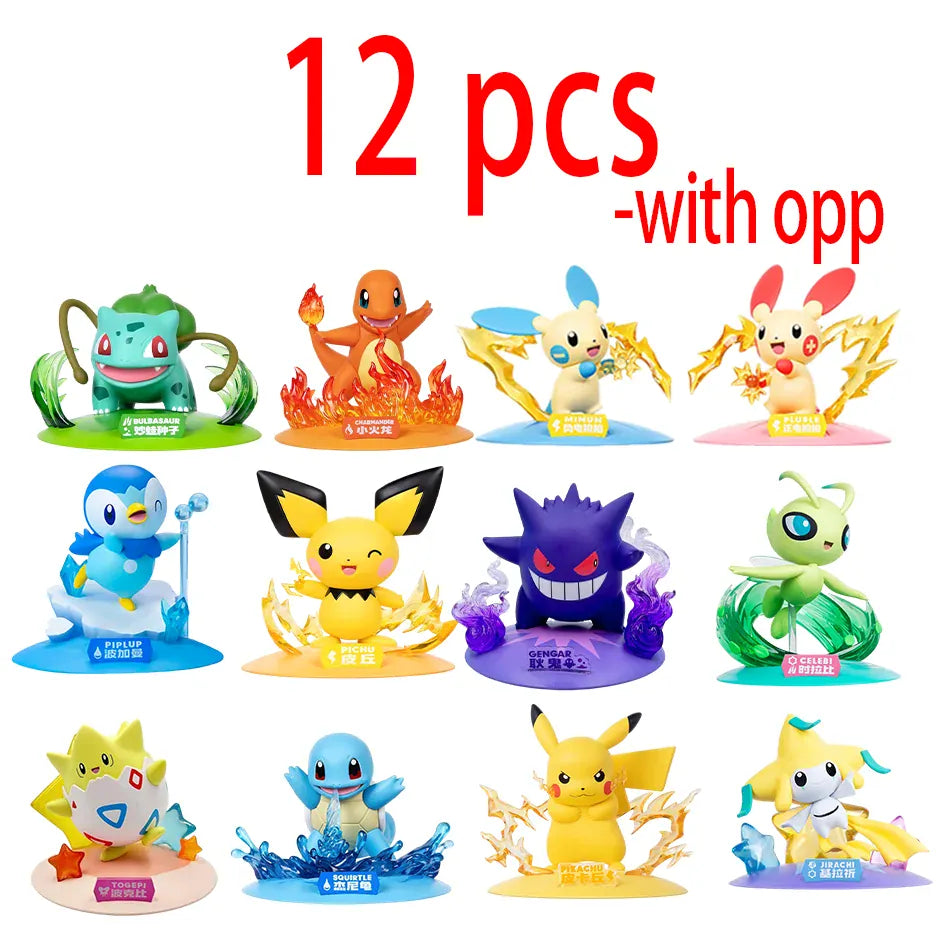 12 Pok é mon Action Dolls Pikachu Blind Box Anime Models Desktop Decorations Pok é mon Toys Children's Birthday Gifts