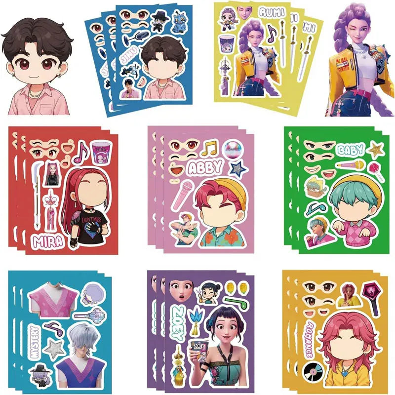 16Sheets Kpop Demon Hunter Stickers Huntrix Stickers for Scrapbook Phone Notebook Sticker Decoration Party Favors Gifts