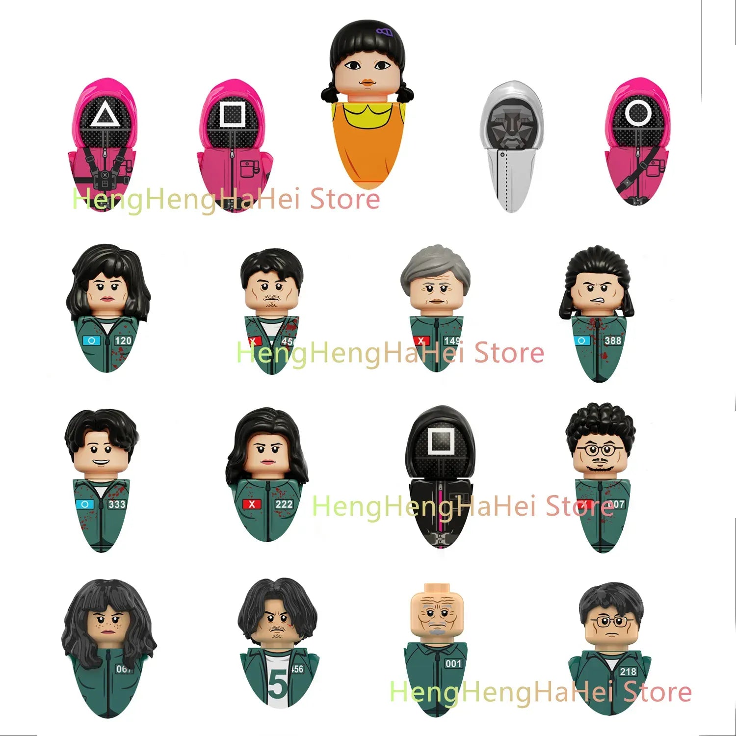 17pcs New Squid Game3 Anime Cartoon TV Bricks Toy Dolls Building Blocks