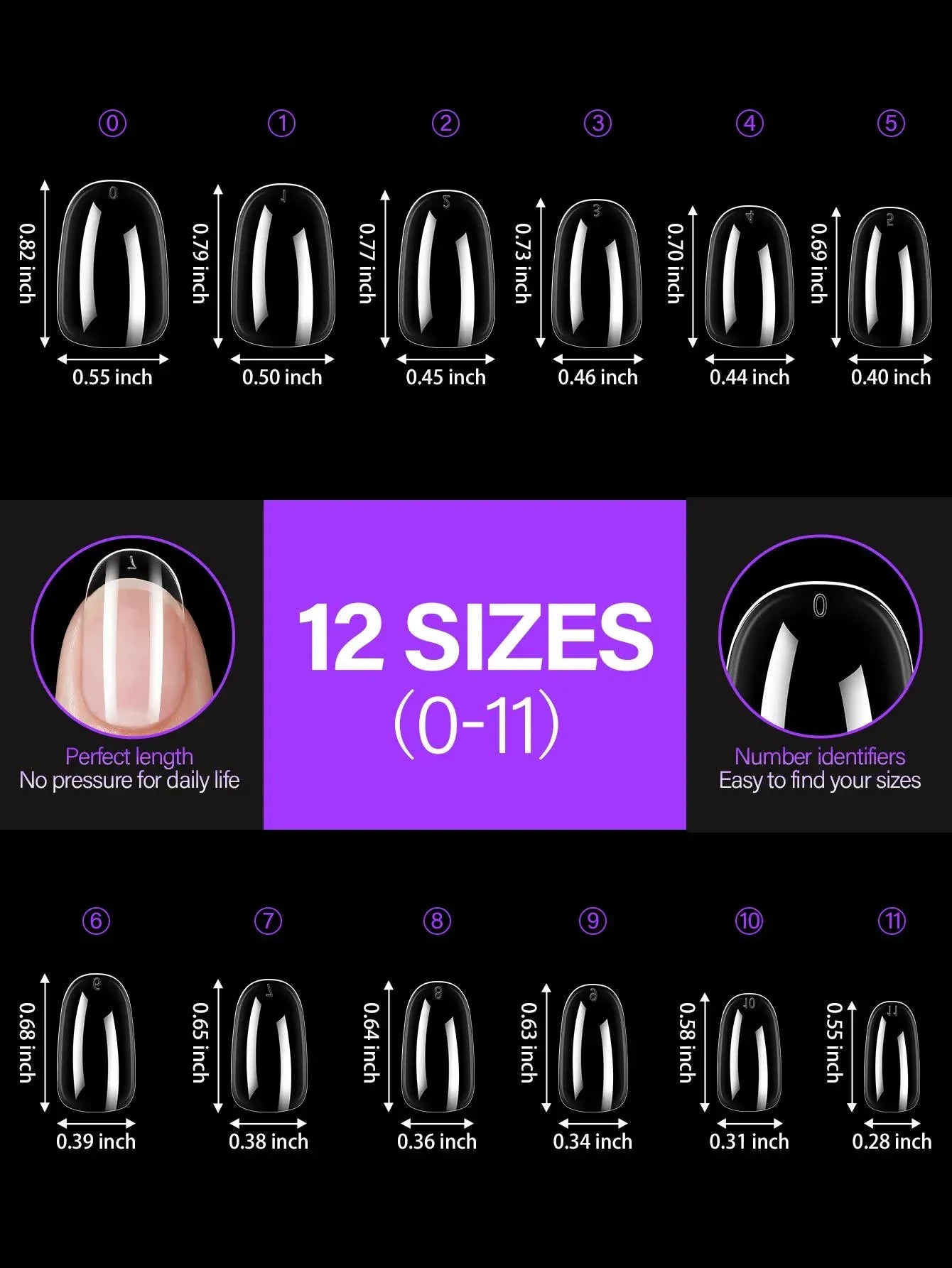 192 pieces of transparent acrylic fake nails, almond oval coffin square, suitable for nail art and home DIY nail making products