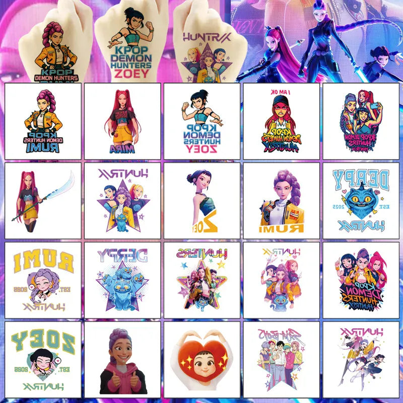 20pcs/set Cartoon Kpop Demon Hunters Temporary Tattoo Stickers For Birthday Gift Fake Body Art Tattoos Sticker