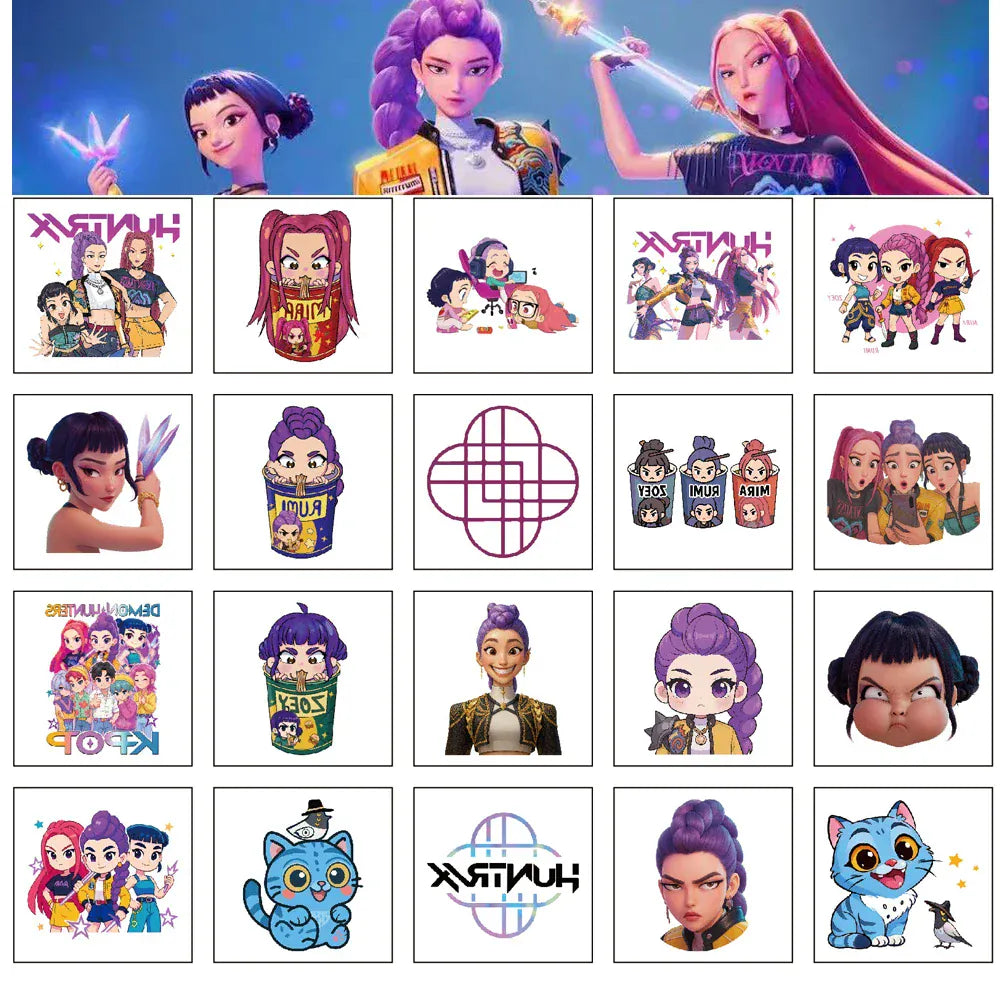 20pcs/set Cartoon Kpop Demon Hunters Temporary Tattoo Stickers For Birthday Gift Fake Body Art Tattoos Sticker