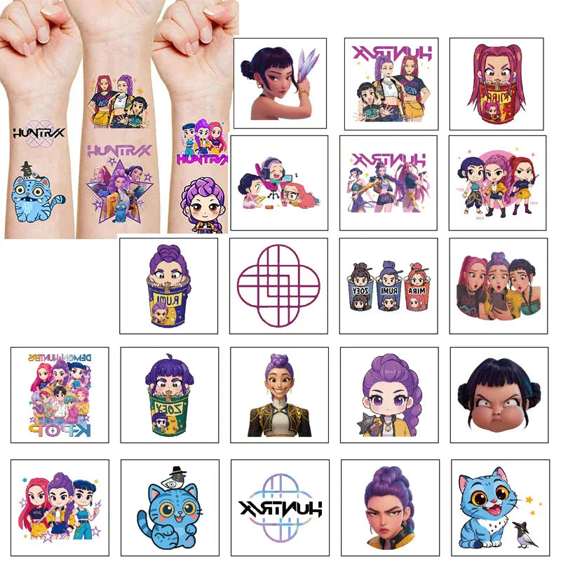 20pcs/set Cartoon Kpop Demon Hunters Temporary Tattoo Stickers For Birthday Gift Fake Body Art Tattoos Sticker