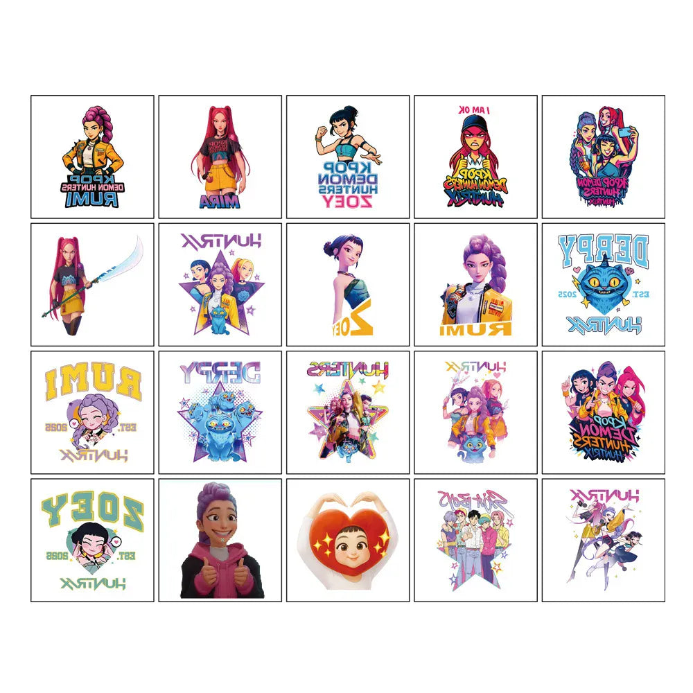 20pcs/set Cartoon Kpop Demon Hunters Temporary Tattoo Stickers For Birthday Gift Fake Body Art Tattoos Sticker