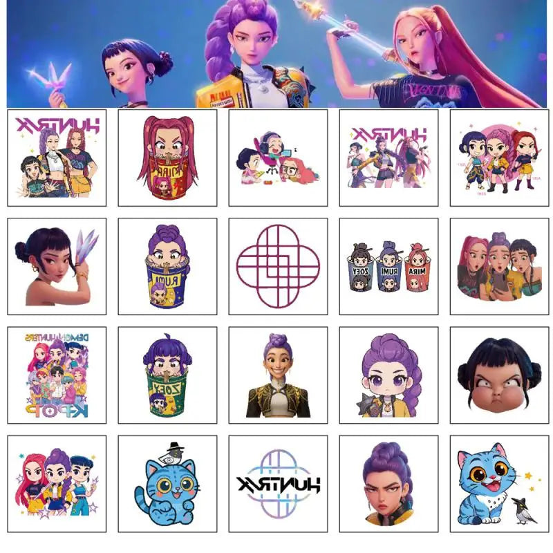 20pcs/set Cartoon Kpop Demon Hunters Temporary Tattoo Stickers For Birthday Gift Fake Body Art Tattoos Sticker