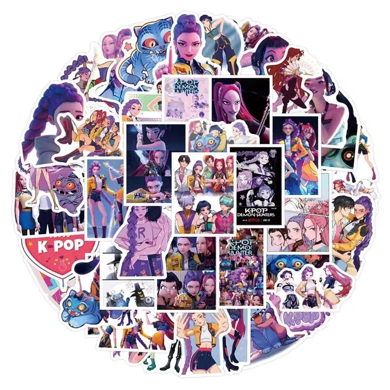 50pcs KPop Demon Hunters Stickers KPop Demon Hunters DIY Stickers Scrapbooking Phone Luggage Skateboard Waterproof Decals