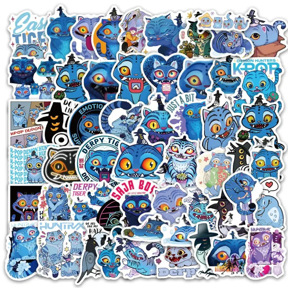 56Pcs Anime KPop Demon Hunters Stickers Demon Hunters Tiger DIY Stickers Scrapbooking Phone Luggage Skateboard Waterproof Decal*