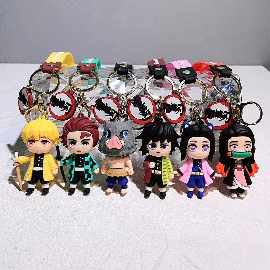 6 Pcs Demon Slayer Cartoon PVC Doll Car Keychain, Cute Anime Silicone Keychain for Backpack, Creative Couple Pendant, Gift for K