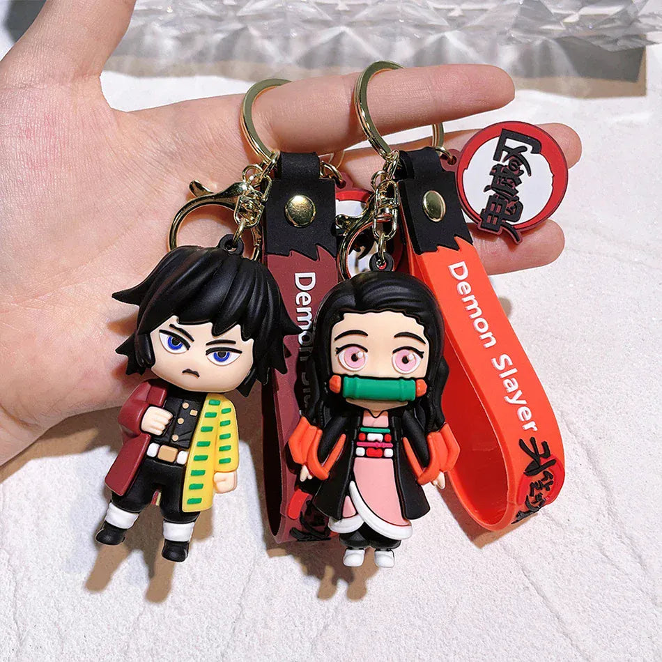 6 Pcs Demon Slayer Cartoon PVC Doll Car Keychain, Cute Anime Silicone Keychain for Backpack, Creative Couple Pendant, Gift for K