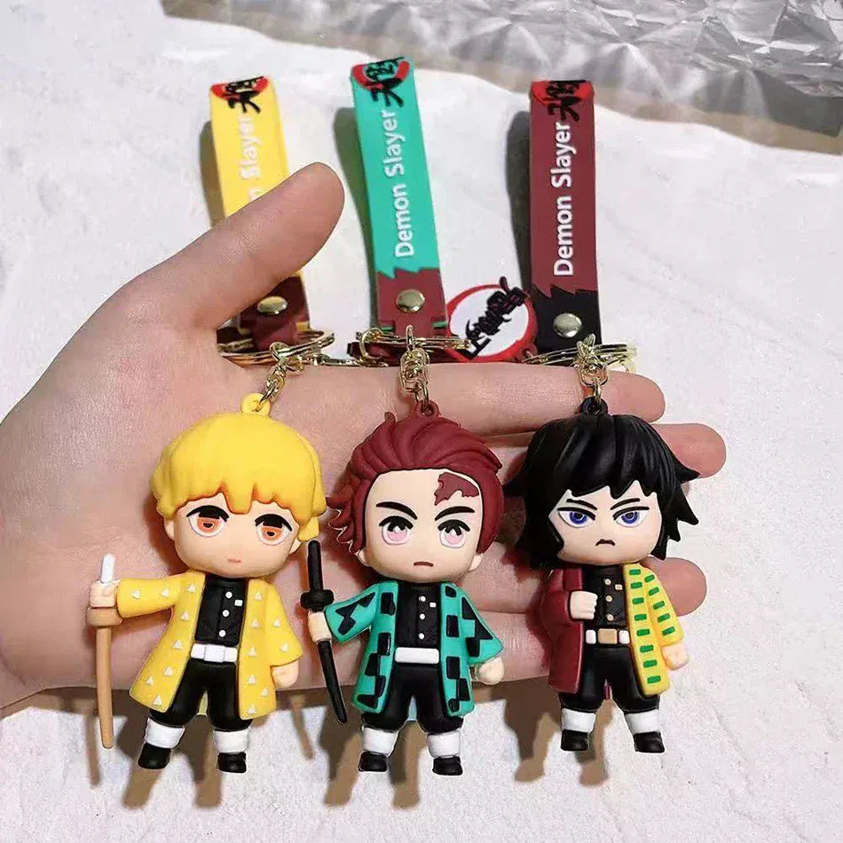 6 Pcs Demon Slayer Cartoon PVC Doll Car Keychain, Cute Anime Silicone Keychain for Backpack, Creative Couple Pendant, Gift for K