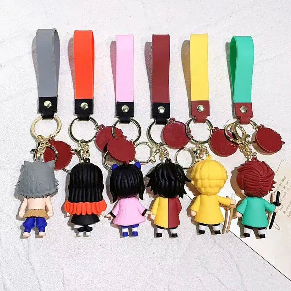6 Pcs Demon Slayer Cartoon PVC Doll Car Keychain, Cute Anime Silicone Keychain for Backpack, Creative Couple Pendant, Gift for K