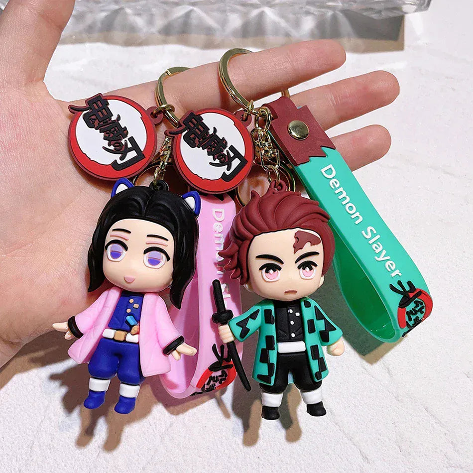 6 Pcs Demon Slayer Cartoon PVC Doll Car Keychain, Cute Anime Silicone Keychain for Backpack, Creative Couple Pendant, Gift for K