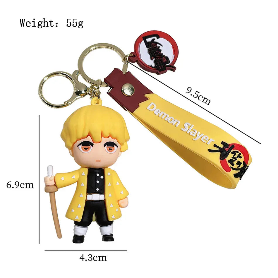 6 Pcs Demon Slayer Cartoon PVC Doll Car Keychain, Cute Anime Silicone Keychain for Backpack, Creative Couple Pendant, Gift for K