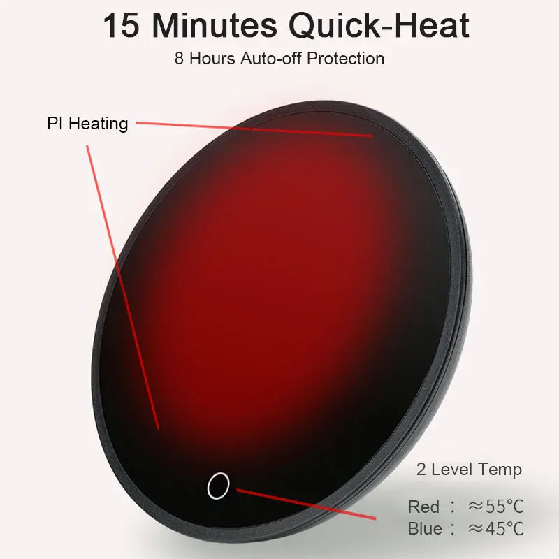 Coffee Mug Cup Warmer Electric Smart Coaster for Home or Office with 2 Temperatures Settings