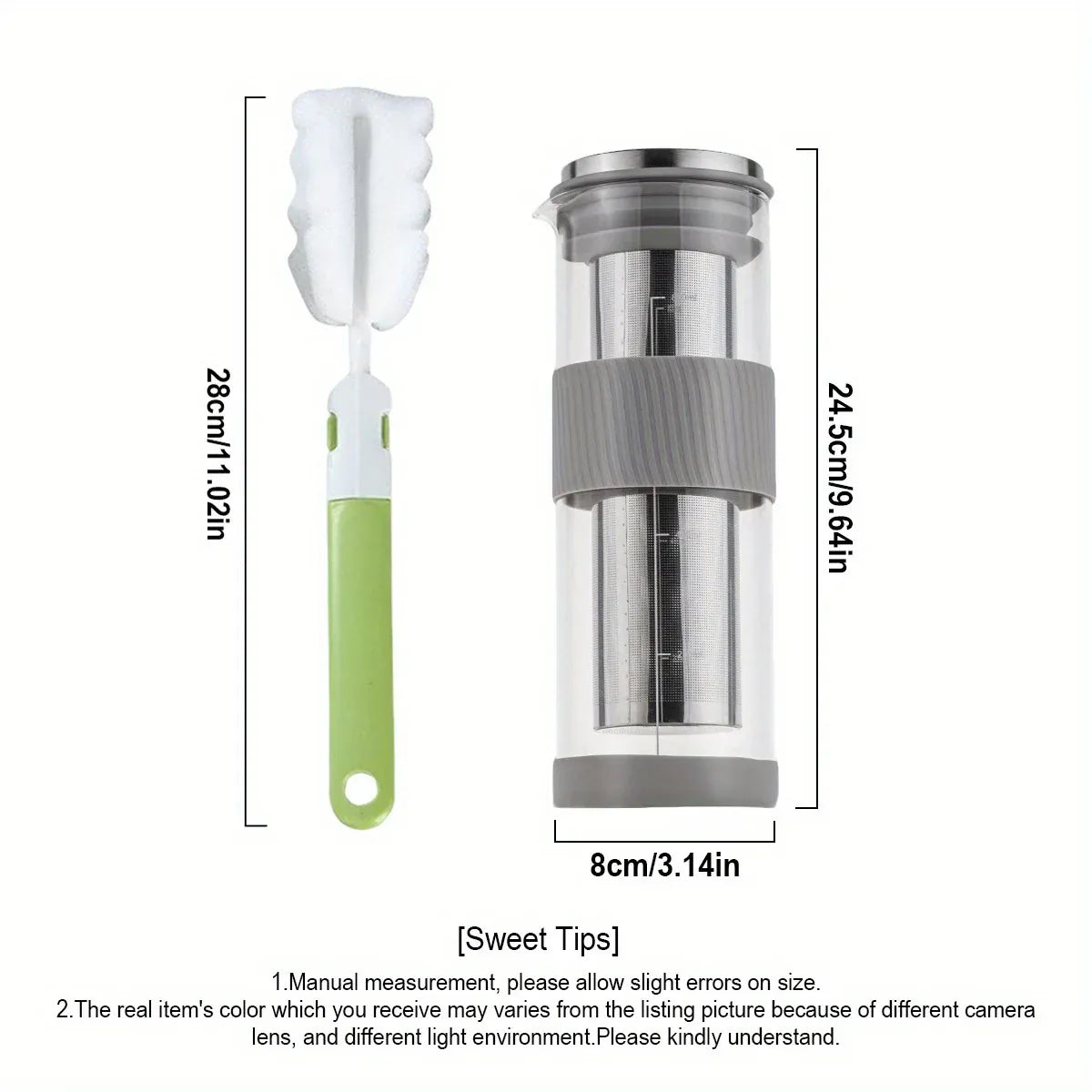 Cold Brew Coffee Maker with Cleaning Brush, 27oz/800m