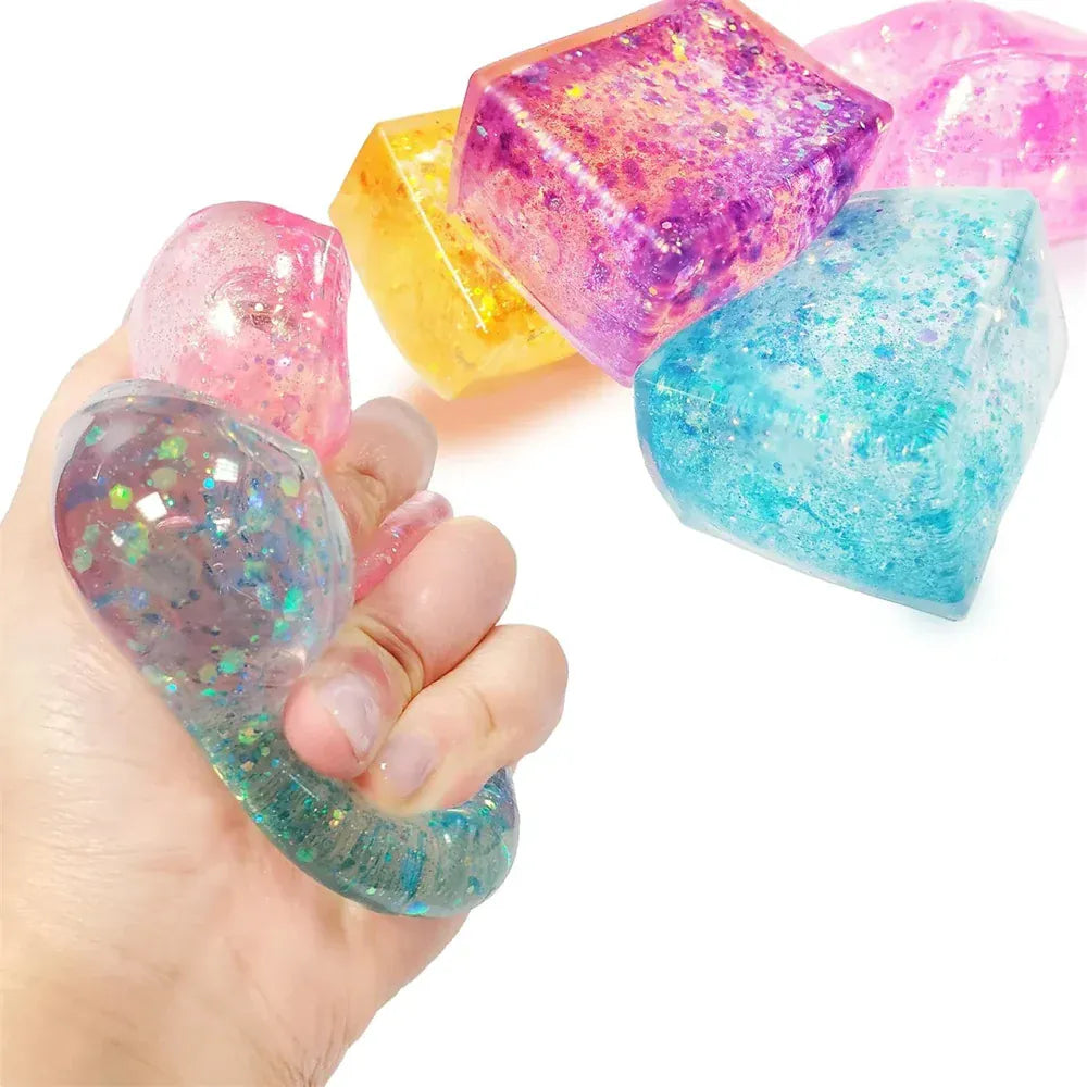 Glitter Ice Cube Squeeze Toy - Colorful Sensory Stress Relief Ball for Kids & Adults