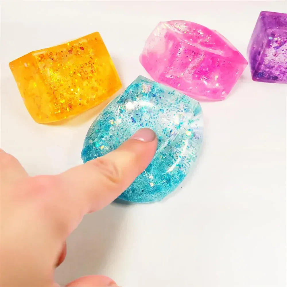 Glitter Ice Cube Squeeze Toy - Colorful Sensory Stress Relief Ball for Kids & Adults