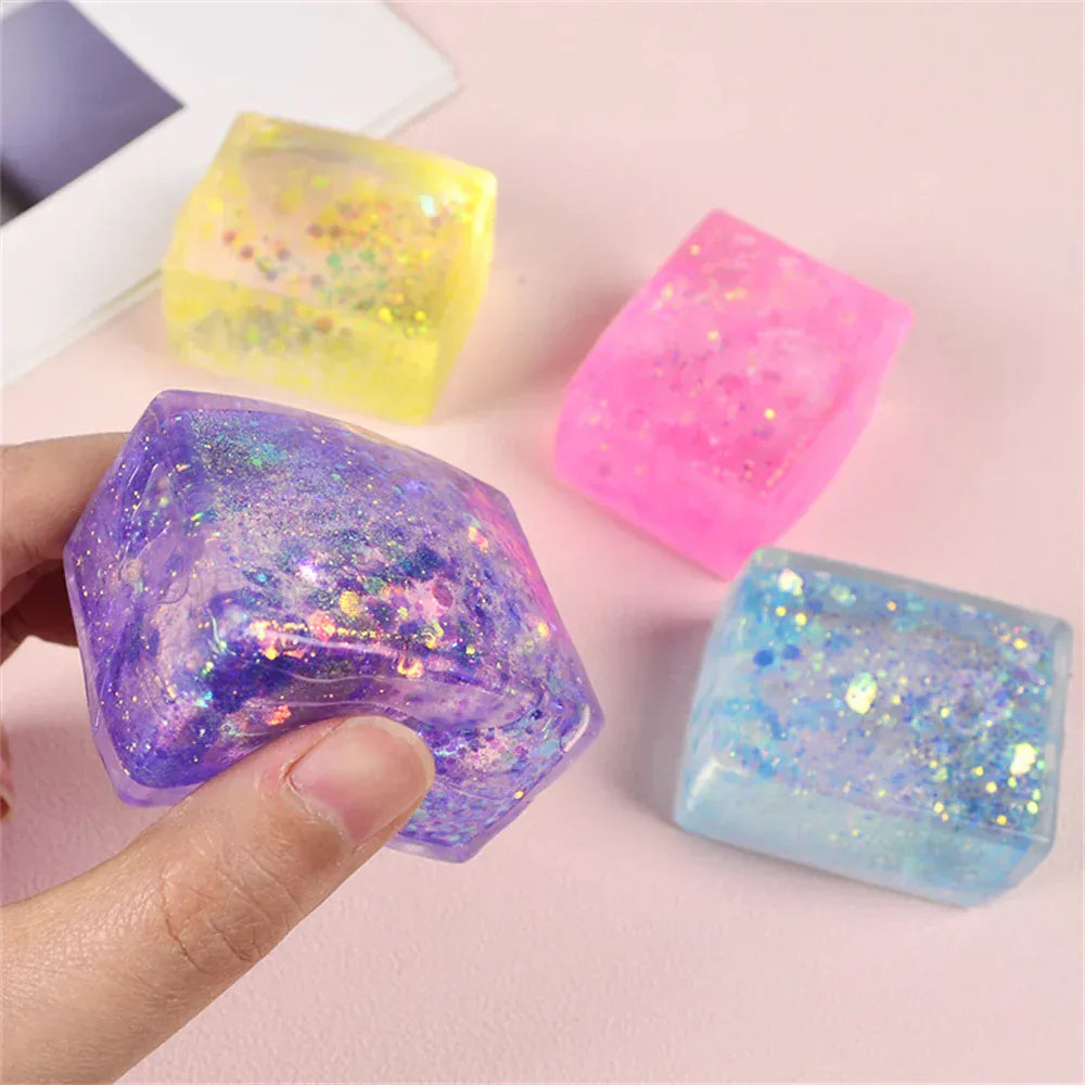 Glitter Ice Cube Squeeze Toy - Colorful Sensory Stress Relief Ball for Kids & Adults