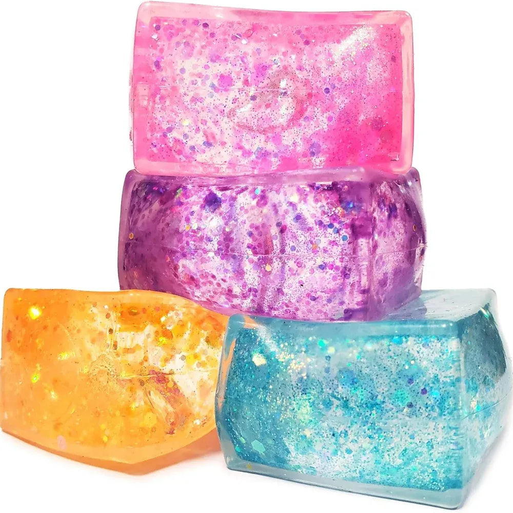 Glitter Ice Cube Squeeze Toy - Colorful Sensory Stress Relief Ball for Kids & Adults