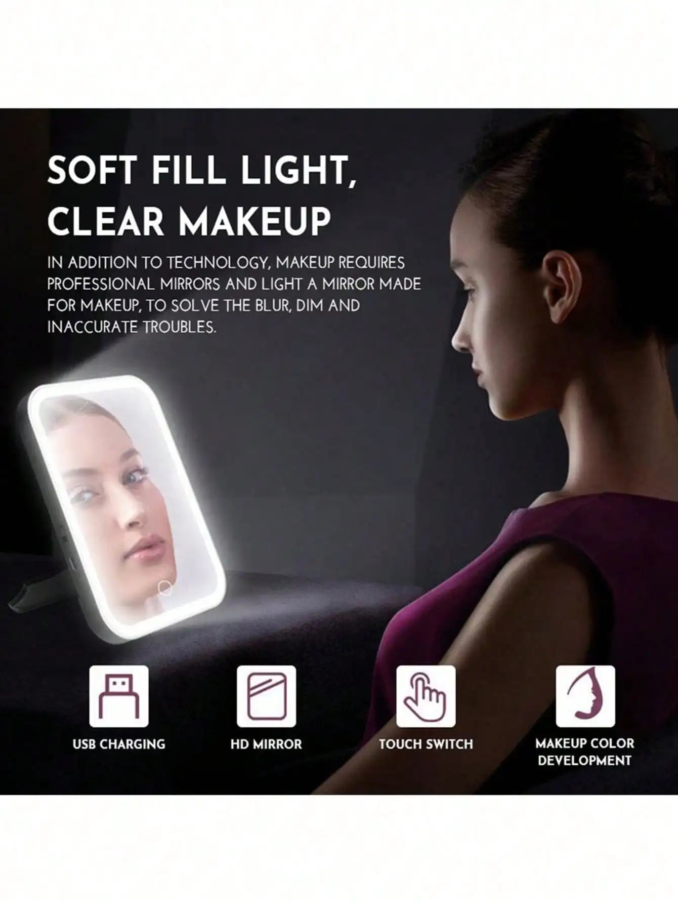 LED Makeup Mirror With Adjustable Dimming, Rotating & Storage - USB Vanity Mirror