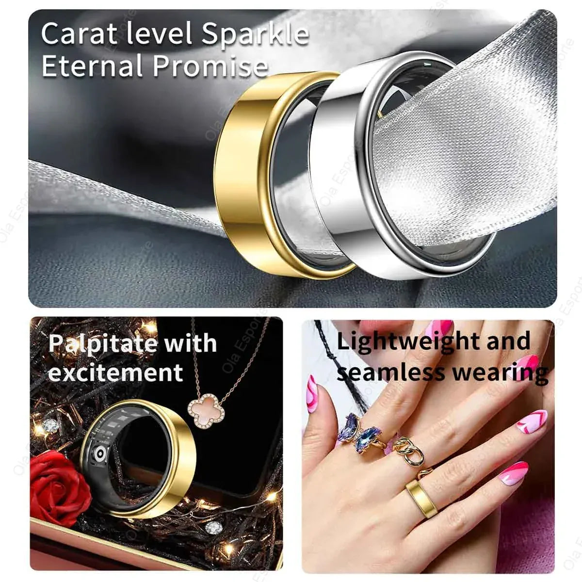New Smart Ring Men Women, Heart Rate Blood Oxygen and Sleep Monitor Smart ring IP68 & 5ATM Waterproof, Multi-sport Mode Ring
